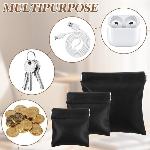 4 Pack PU Leather Squeeze Coin Purse, 3 Sizes No Zipper Change Pouch Snap Closure Organizer Pouch Self Closing Storage Bag for Coin Lipstick Jewelry Earphones in Saudi Arabia