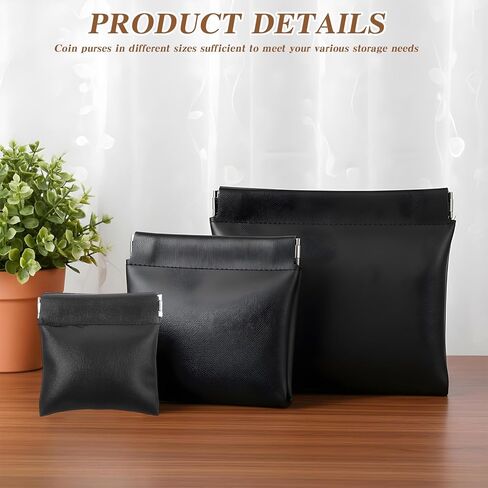 4 Pack PU Leather Squeeze Coin Purse, 3 Sizes No Zipper Change Pouch Snap Closure Organizer Pouch Self Closing Storage Bag for Coin Lipstick Jewelry Earphones in Saudi Arabia