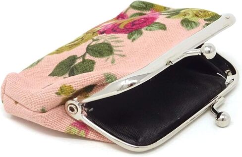 4PCS Canvas Floral Rose Flower Coin Purse Kiss Lock Change Purse Small Women Wallet Clutch Purse Vintage Trinkets Pouch in Saudi Arabia