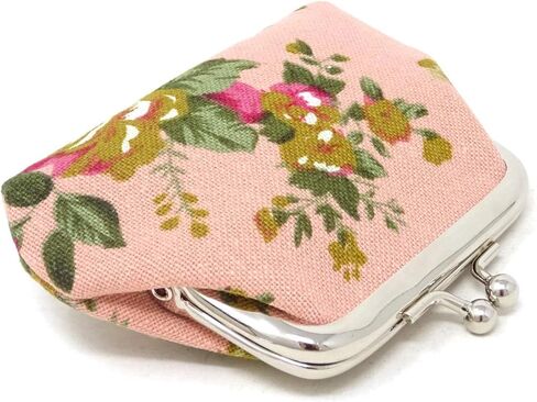 4PCS Canvas Floral Rose Flower Coin Purse Kiss Lock Change Purse Small Women Wallet Clutch Purse Vintage Trinkets Pouch in Saudi Arabia