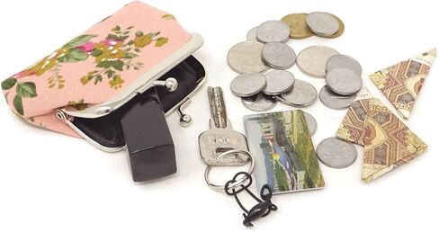 4PCS Canvas Floral Rose Flower Coin Purse Kiss Lock Change Purse Small Women Wallet Clutch Purse Vintage Trinkets Pouch in Saudi Arabia