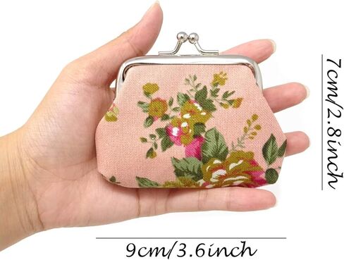 4PCS Canvas Floral Rose Flower Coin Purse Kiss Lock Change Purse Small Women Wallet Clutch Purse Vintage Trinkets Pouch in Saudi Arabia