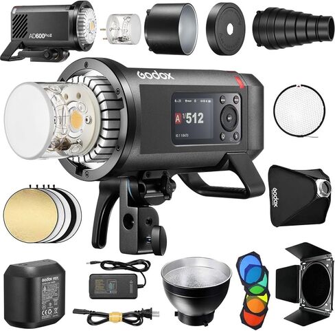 Godox AD600 Pro II 2.4G 600Ws GN87 HSS 1/8000s Outdoor Flash Studio Monolight Kit with Bowens Mount 32x32 Softbox, Battery/AC Power 16 Color Groups Indicator, Standard Reflector Snoot Barn Door Set in Saudi Arabia
