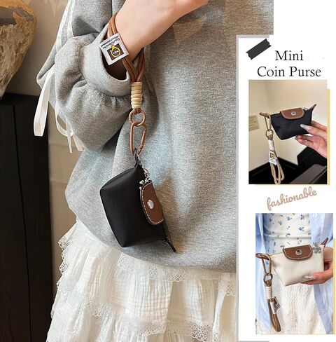Fashion Mini Coin Purse for Women, Nylon Change Purse Zipper Wallet with Keychain for Cards, Cash, and Coins (Pink) in Kuwait