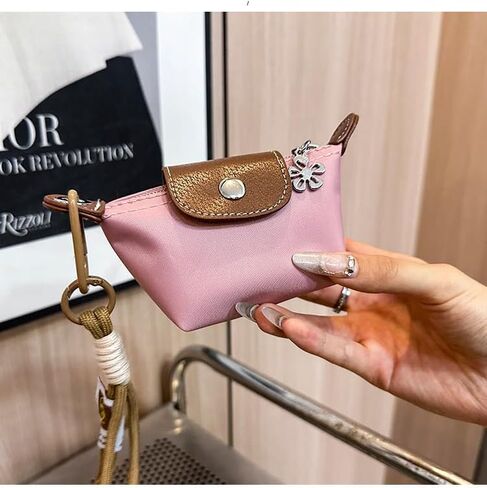 Fashion Mini Coin Purse for Women, Nylon Change Purse Zipper Wallet with Keychain for Cards, Cash, and Coins (Pink) in Kuwait