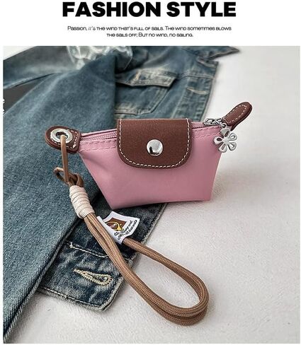 Fashion Mini Coin Purse for Women, Nylon Change Purse Zipper Wallet with Keychain for Cards, Cash, and Coins (Pink) in Kuwait