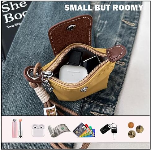 Fashion Mini Coin Purse for Women, Nylon Change Purse Zipper Wallet with Keychain for Cards, Cash, and Coins (Pink) in Kuwait