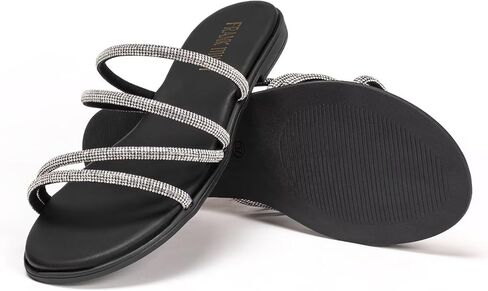 Womens Slide Sandals Open Toe Rhinestone Straps Slip On Beach Slide Casual Dressy Flats Sandal for Women Summer in Saudi Arabia