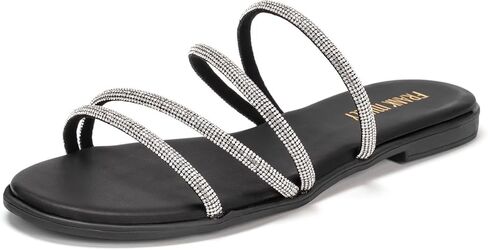 Womens Slide Sandals Open Toe Rhinestone Straps Slip On Beach Slide Casual Dressy Flats Sandal for Women Summer in Saudi Arabia