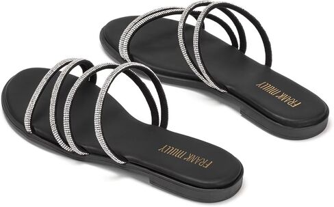 Womens Slide Sandals Open Toe Rhinestone Straps Slip On Beach Slide Casual Dressy Flats Sandal for Women Summer in Saudi Arabia