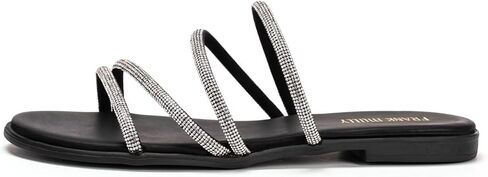 Womens Slide Sandals Open Toe Rhinestone Straps Slip On Beach Slide Casual Dressy Flats Sandal for Women Summer in Saudi Arabia
