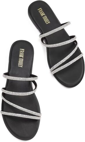 Womens Slide Sandals Open Toe Rhinestone Straps Slip On Beach Slide Casual Dressy Flats Sandal for Women Summer in Saudi Arabia