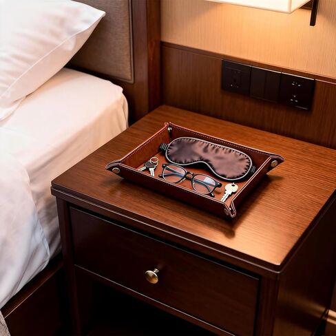 Leather Valet Tray Organizer, Catchall Tray, Desktop Storage for Keys, Coins, Wallet, Phone, Jewelry | Multi-Use Entryway Table, Desk & Nightstand Storage for Men & Women (Maroon) in Kuwait