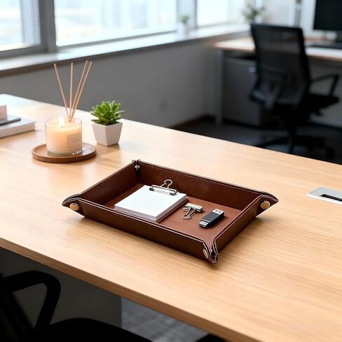 Leather Valet Tray Organizer, Catchall Tray, Desktop Storage for Keys, Coins, Wallet, Phone, Jewelry | Multi-Use Entryway Table, Desk & Nightstand Storage for Men & Women (Maroon) in Kuwait