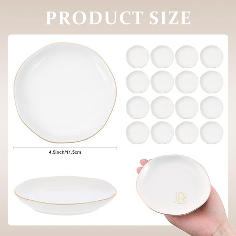 Shappy 12 Pcs Initial Ceramic Jewelry Tray with 26pcs Gold Copper Personalized Monogram, 4.5 Inch Decorative Trinket Dish Plate Bulk for Ring Earring Necklace for Women Wedding Birthday Gift in Saudi Arabia