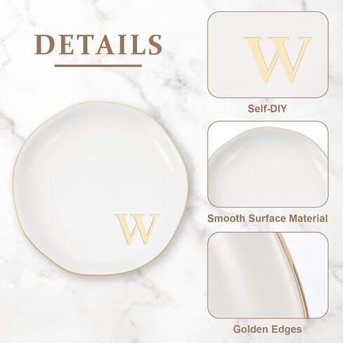 Shappy 12 Pcs Initial Ceramic Jewelry Tray with 26pcs Gold Copper Personalized Monogram, 4.5 Inch Decorative Trinket Dish Plate Bulk for Ring Earring Necklace for Women Wedding Birthday Gift in Saudi Arabia