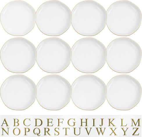 Shappy 12 Pcs Initial Ceramic Jewelry Tray with 26pcs Gold Copper Personalized Monogram, 4.5 Inch Decorative Trinket Dish Plate Bulk for Ring Earring Necklace for Women Wedding Birthday Gift in Saudi Arabia