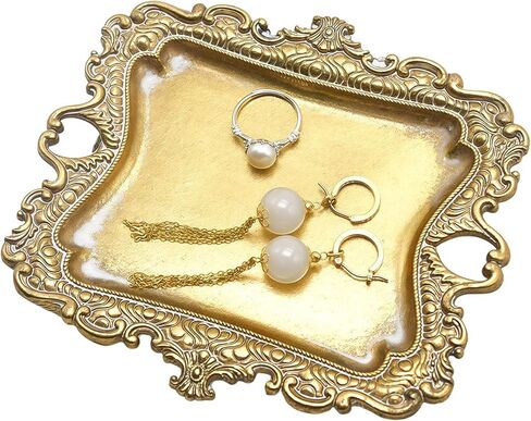 Vintage Small Gold Jewelry Dish, Antique Decor Trinket Tray Ring Holder, Ideal & Unique Decorative Accessories, Perfect for Home Decor & Wedding Gifts, 4.92 x 4.33 x 0.23 Inches in Saudi Arabia