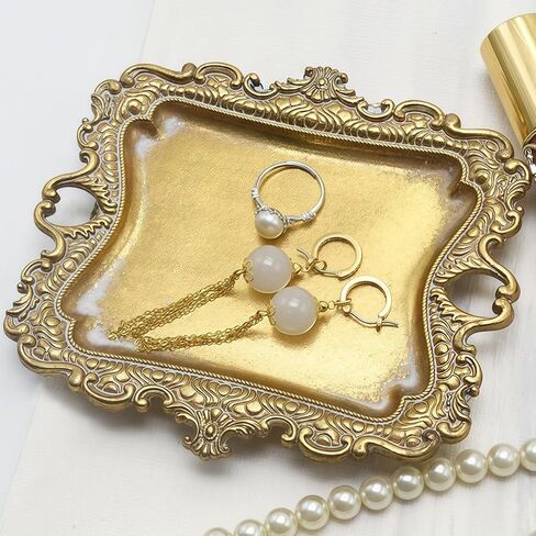Vintage Small Gold Jewelry Dish, Antique Decor Trinket Tray Ring Holder, Ideal & Unique Decorative Accessories, Perfect for Home Decor & Wedding Gifts, 4.92 x 4.33 x 0.23 Inches in Saudi Arabia