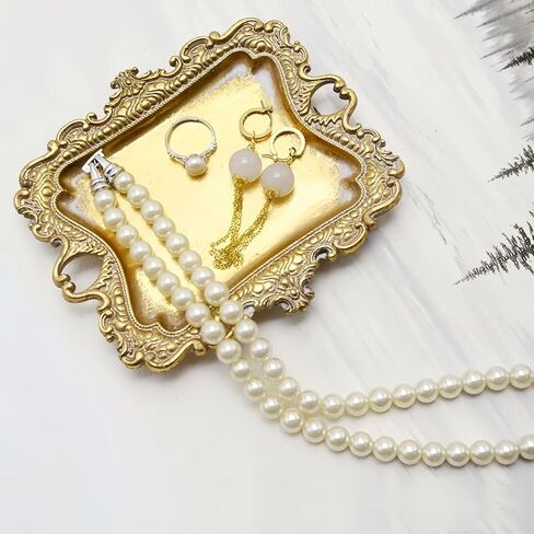 Vintage Small Gold Jewelry Dish, Antique Decor Trinket Tray Ring Holder, Ideal & Unique Decorative Accessories, Perfect for Home Decor & Wedding Gifts, 4.92 x 4.33 x 0.23 Inches in Saudi Arabia