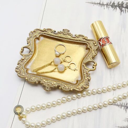 Vintage Small Gold Jewelry Dish, Antique Decor Trinket Tray Ring Holder, Ideal & Unique Decorative Accessories, Perfect for Home Decor & Wedding Gifts, 4.92 x 4.33 x 0.23 Inches in Saudi Arabia