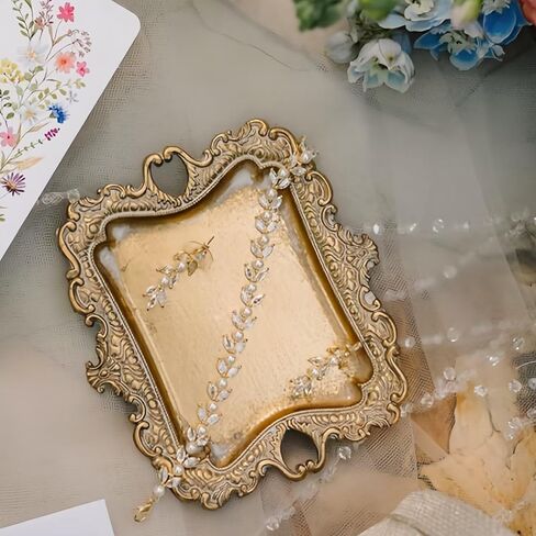 Vintage Small Gold Jewelry Dish, Antique Decor Trinket Tray Ring Holder, Ideal & Unique Decorative Accessories, Perfect for Home Decor & Wedding Gifts, 4.92 x 4.33 x 0.23 Inches in Saudi Arabia