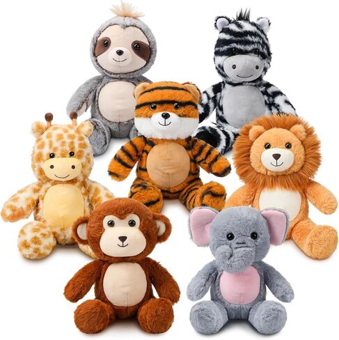 Valentine's Day Gifts 7 Pcs Forest Stuffed Animals Bulk 12.5 Inch Cute Plush Panda Bear Monkey Bunny Puppy Soft Jungle Animal Plush Toys for Kids Birthday Gifts Baby Shower Party Decorations in Kuwait