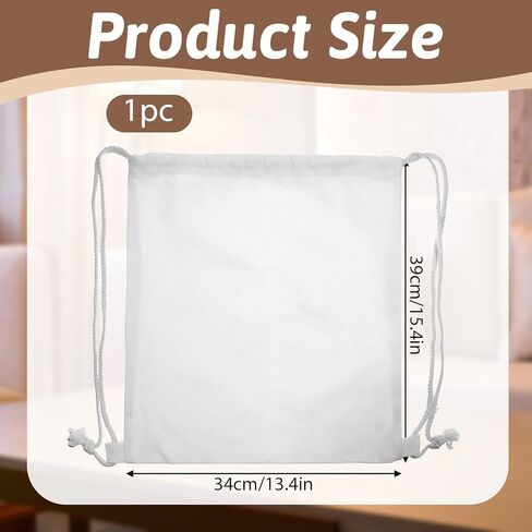 KALIONE Cotton Drawstring Bags, 1Pack Cotton Canvas Drawstring Backpack Bag, Cinch Sport Gym Sack for Women Men, White in Saudi Arabia