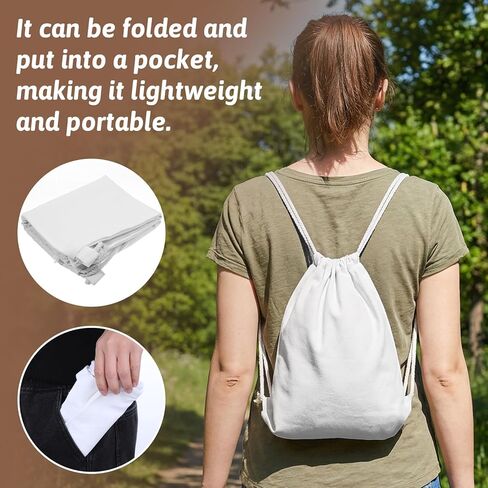 KALIONE Cotton Drawstring Bags, 1Pack Cotton Canvas Drawstring Backpack Bag, Cinch Sport Gym Sack for Women Men, White in Saudi Arabia