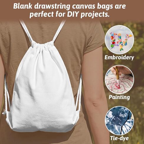 KALIONE Cotton Drawstring Bags, 1Pack Cotton Canvas Drawstring Backpack Bag, Cinch Sport Gym Sack for Women Men, White in Saudi Arabia