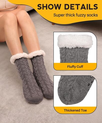 Slipper Socks for Women with Grippers Non Slip, Winter Thick Thermal Fuzzy Socks, Warm Cozy Fleece-Lined House Sock in Saudi Arabia