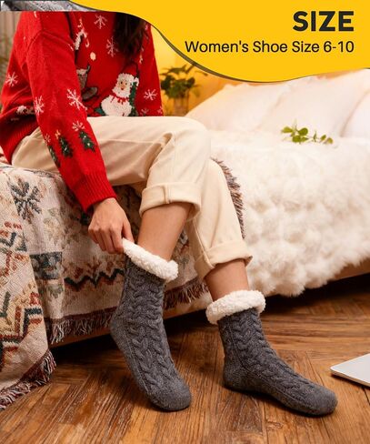 Slipper Socks for Women with Grippers Non Slip, Winter Thick Thermal Fuzzy Socks, Warm Cozy Fleece-Lined House Sock in Saudi Arabia