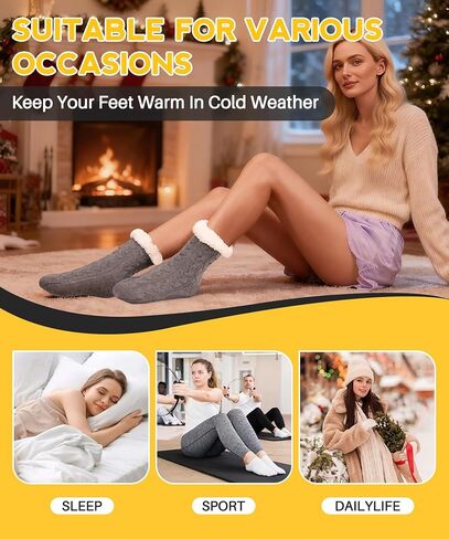 Slipper Socks for Women with Grippers Non Slip, Winter Thick Thermal Fuzzy Socks, Warm Cozy Fleece-Lined House Sock in Saudi Arabia