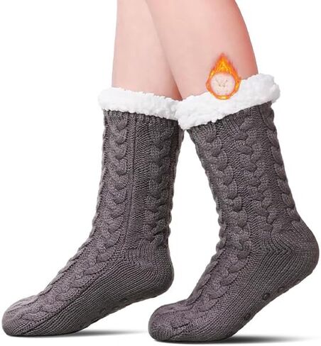Slipper Socks for Women with Grippers Non Slip, Winter Thick Thermal Fuzzy Socks, Warm Cozy Fleece-Lined House Sock in Saudi Arabia