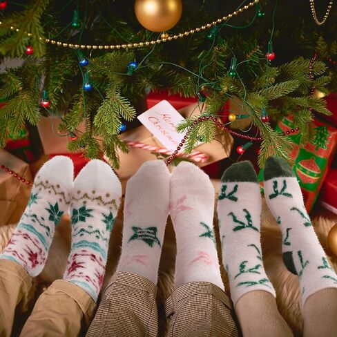 6 Pairs Christmas Fuzzy Socks for Women Winter Warm Fluffy Slipper Cozy Light Pink Sock for Xmas Holiday Sleeping in Saudi Arabia