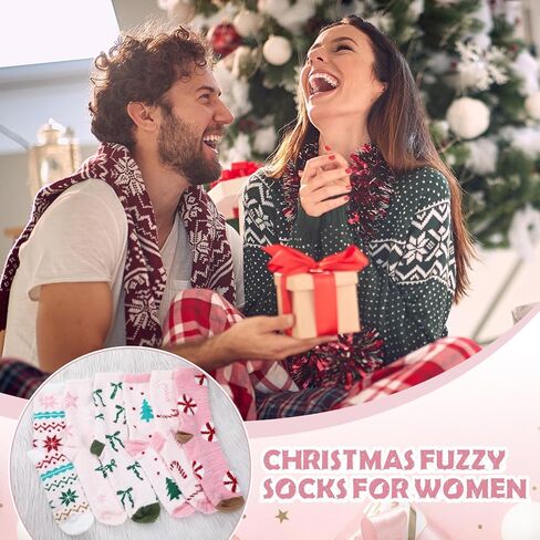 6 Pairs Christmas Fuzzy Socks for Women Winter Warm Fluffy Slipper Cozy Light Pink Sock for Xmas Holiday Sleeping in Saudi Arabia