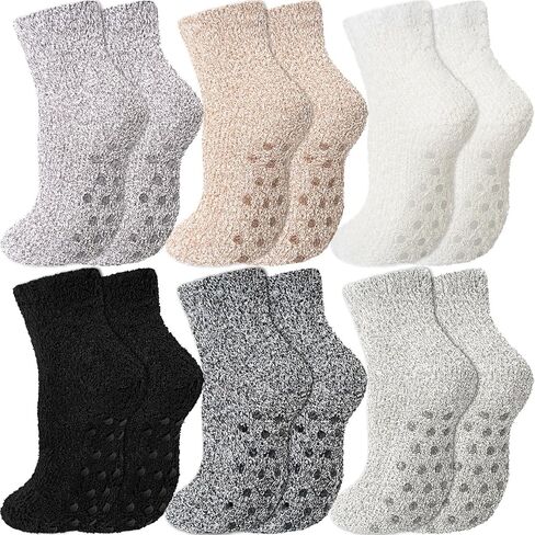 Geyoga 6 Pairs Fuzzy Socks with Grips for Women Non Slip Hospital Cozy Slipper Socks Winter Soft Warm Valentines Gift for Her in Saudi Arabia