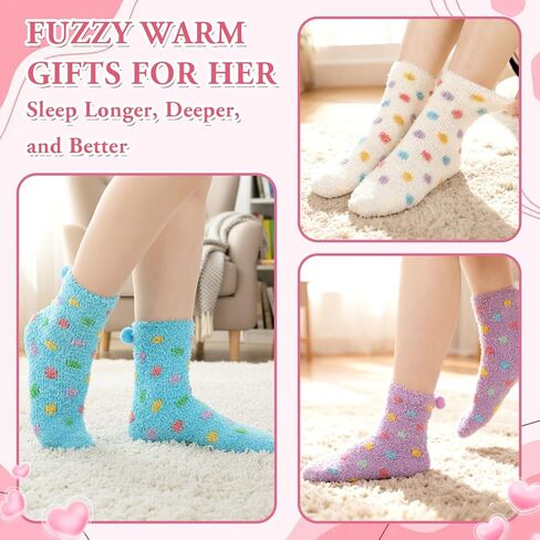 Geyoga 6 Pair Valentines Day Cupcake Fuzzy Socks for Women Cute Cozy Fluffy Winter Warm Slipper Socks in Saudi Arabia