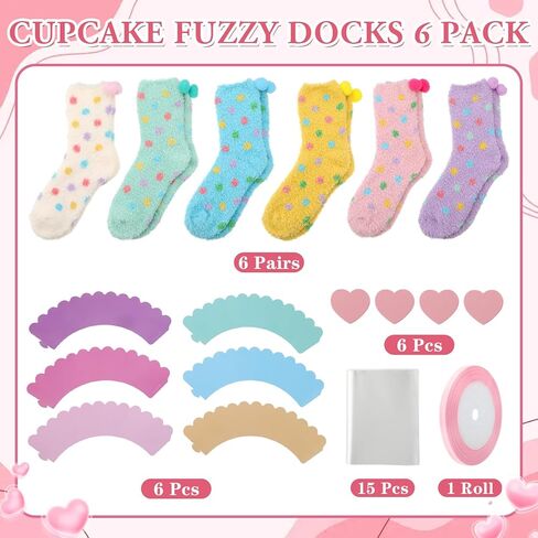 Geyoga 6 Pair Valentines Day Cupcake Fuzzy Socks for Women Cute Cozy Fluffy Winter Warm Slipper Socks in Saudi Arabia