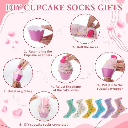 Geyoga 6 Pair Valentines Day Cupcake Fuzzy Socks for Women Cute Cozy Fluffy Winter Warm Slipper Socks in Saudi Arabia
