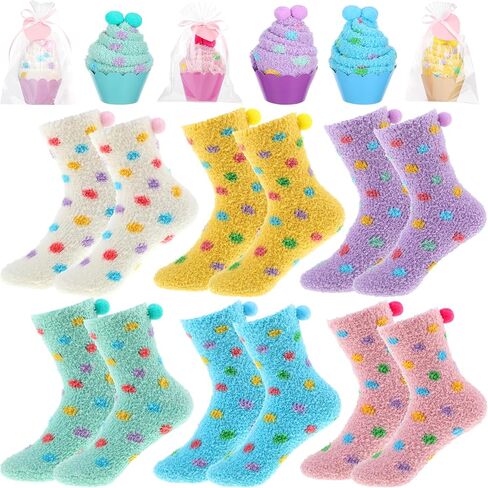 Geyoga 6 Pair Valentines Day Cupcake Fuzzy Socks for Women Cute Cozy Fluffy Winter Warm Slipper Socks in Saudi Arabia