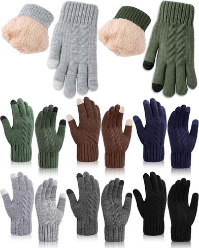 Shihanee 6 Pairs Winter Lined Fleece Gloves for Men Warm Thick Knit Gloves with Touchscreen Fingers for Cold Weather Driving Hiking Thermal Supplies in Saudi Arabia