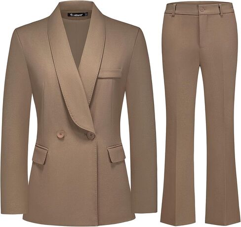 Women's Business Suit 2 Piece Set Shawl Sollar Blazer Bootcut Pants Suits for Women in Saudi Arabia