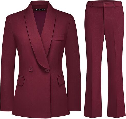 Women's Business Suit 2 Piece Set Shawl Sollar Blazer Bootcut Pants Suits for Women in Saudi Arabia