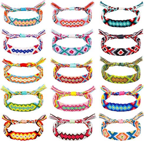 15Pcs Woven Friendship Bracelets for Women Handmade Colorful Friendship Bracelet Adjustable Nepal Braided Bracelets for End of Year Gifts Birthday Gifts in Saudi Arabia
