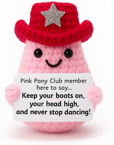 M.O.Q. Pink Pony Club Cowgirl Crochet Doll Birthday Stocking Stuffer Dirty Santa White Elephant Crochet Gifts Ideas for Her Women Friend Small Cute Stuff Things Handmade Emotional Positive Decor in Saudi Arabia