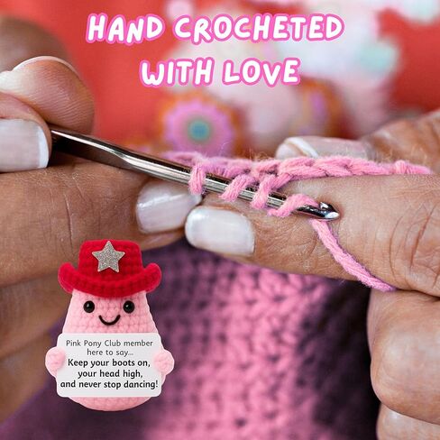 M.O.Q. Pink Pony Club Cowgirl Crochet Doll Birthday Stocking Stuffer Dirty Santa White Elephant Crochet Gifts Ideas for Her Women Friend Small Cute Stuff Things Handmade Emotional Positive Decor in Saudi Arabia