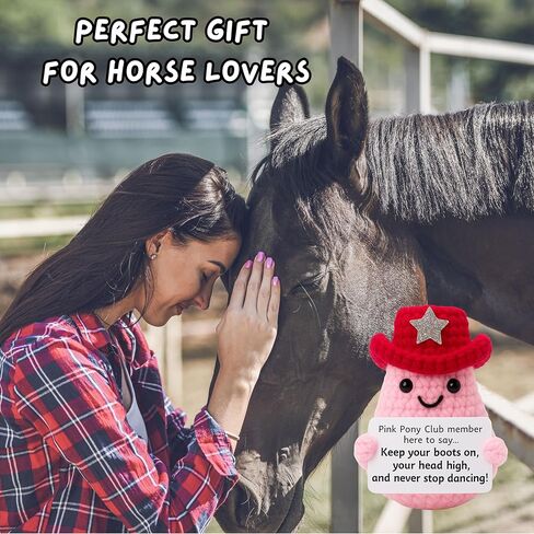 M.O.Q. Pink Pony Club Cowgirl Crochet Doll Birthday Stocking Stuffer Dirty Santa White Elephant Crochet Gifts Ideas for Her Women Friend Small Cute Stuff Things Handmade Emotional Positive Decor in Saudi Arabia