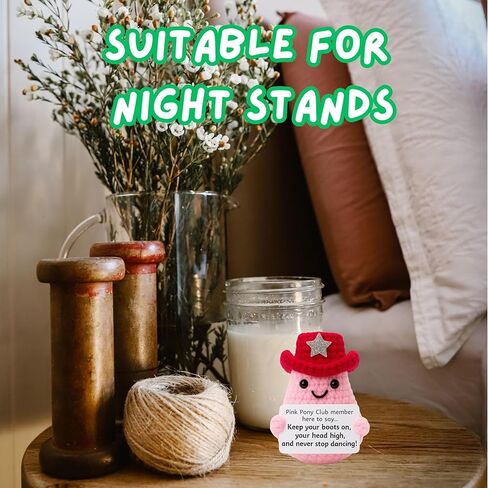 M.O.Q. Pink Pony Club Cowgirl Crochet Doll Birthday Stocking Stuffer Dirty Santa White Elephant Crochet Gifts Ideas for Her Women Friend Small Cute Stuff Things Handmade Emotional Positive Decor in Saudi Arabia