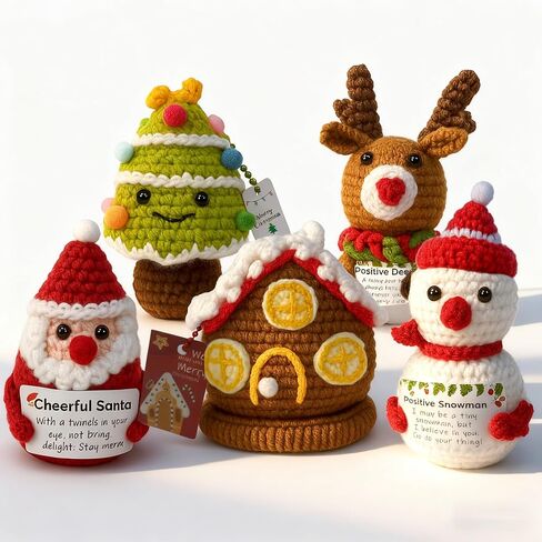 Handmade Christmas Emotional Support Crochet Gifts – 5PCS Positive Crochet Animals Set with Positive Card - Fun Inspirational Relaxation Gifts for women, Men, Mom, Dad, Teacher, Friend, & Coworker in Saudi Arabia